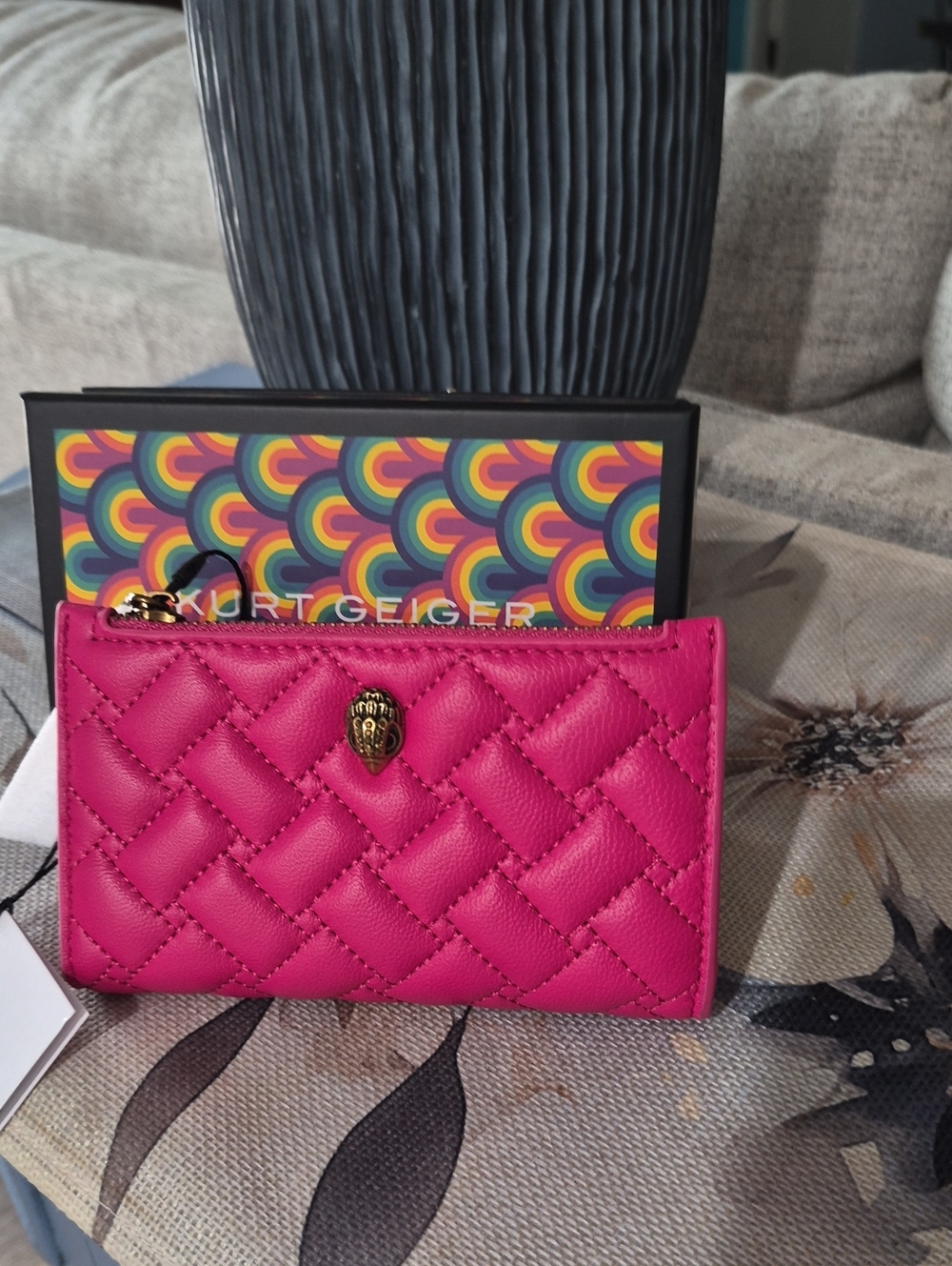 Kurt Geiger Fuchsia Quilted Leather Zip Wallet